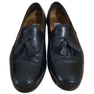 Mens Loafers Dress Shoes 9M Black Leather Tassle Moc Toe Bragamo Cole Haan